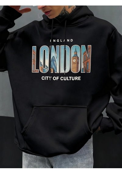 Startmore Tarzsokak Londra Şehir Baskıları Sonbahar Erkekler Hoody Cep Kapüşonlu Üst Hip Hop Moda Giyim Kişilik R Siyah