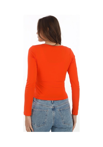 V Yaka Slim Fit Tişört-mercan Mercan