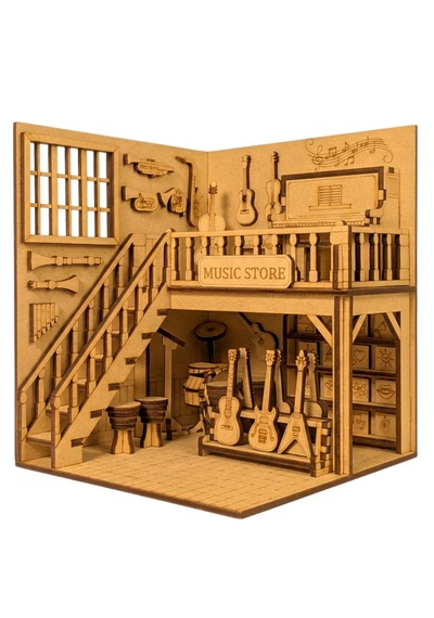 Müzik Dükkanı Ahşap Maket Seti Dıy Miniatür Müzik Mağazası Peri Led'li 3d Puzzle