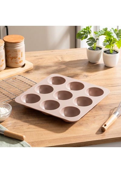 30017-1 Silikon 9lu Muffin Kalıbı Köstebek Kek Kalıbı Krem 24,5cm Diğer