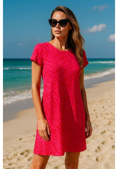 Rich Kadın Fuşya Zebra Desenli Oversize Plaj Elbisesi - V Yaka Rahat Kesim Yazlık Pareo Elbise Fuşya Rich Kadın Fuşya Zebra Desenli Oversize Plaj Elbisesi - V Yaka Rahat Kesim Yazlık Pareo Elbise Fuşya
