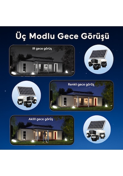 Sim Kartlı 3 Kameralı Gece Görüşlü Solar Güvenlik Kamerası