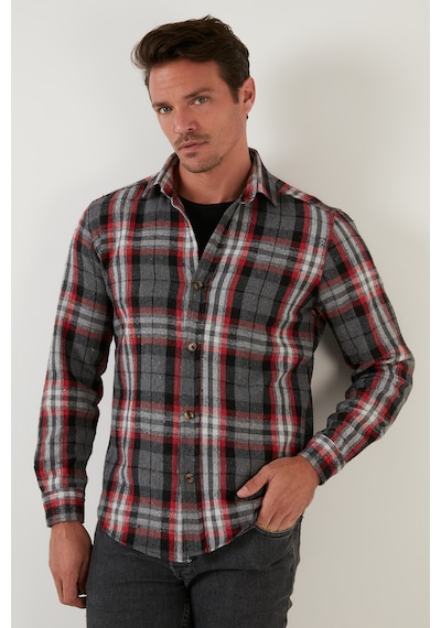 Buratti Ekoseli Uzun Kollu Slim Fit Kışlık Erkek Gömlek Cf21W112844 Gri