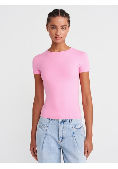 Dilvin 31906 Vücuda Oturan Kısa Kollu T-shirt-pembe Pembe
