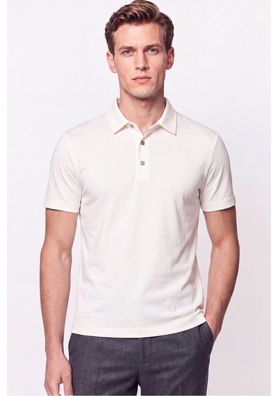 Efor Slim Fit Modal Kumaş Ekru Çıtçıtlı Polo Yaka Tişört Ts 923