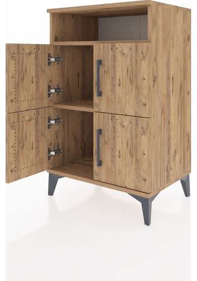 Hyperion Komodin 2 Raflı 4 Kapaklı 60x44x96 Çam-çam Çam
