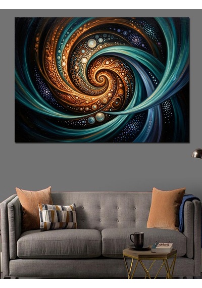 Altın Ve Lacivert Spiral Girdap Dekoratif Kanvas - Mdf Ahşap Tablo
