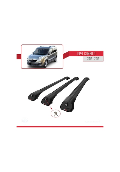 Opel Combo D 2012-2018 Arası İle Uyumlu Ace-1 Ara Atkı Tavan Barı Siyah 3 Adet Bar