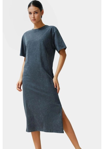 Ersefa Pamuklu Örme Midi T Shirt Elbise Rahat Şık Ve Günlük Özel Tasarım Antrasit