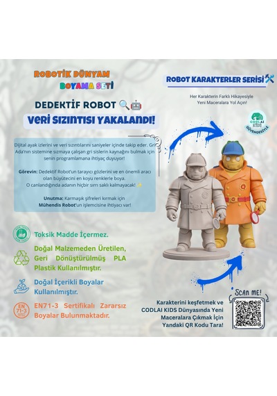 Codlaı Kids Robotik Dünyam 3d Boyama Seti - Çocuklar İçin Eğitici Yaratıcı Oyuncak Boyama Kiti - Dedektif Robot