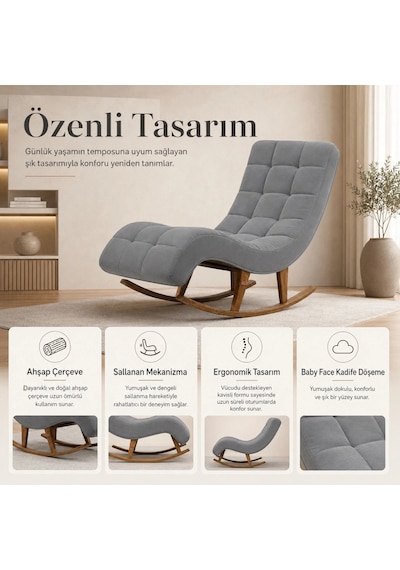 Smarto Relax Napoli Sallanan Ergonomik Dinlenme Koltuğu Tv Koltuğu Berjer Açık Gri