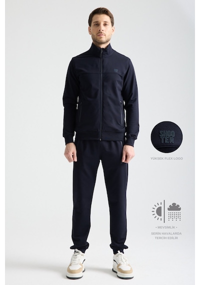 Shooter Sportswear Shooter Erkek Luxe Eşofman Takımı Rahat Kalıp Manşetli Minimal Logo Lacivert