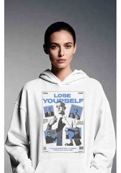 Sevbano Eminem Lose Yourself Rapper Şarkıcı Sırt Baskılı Unisex Oversize beyaz