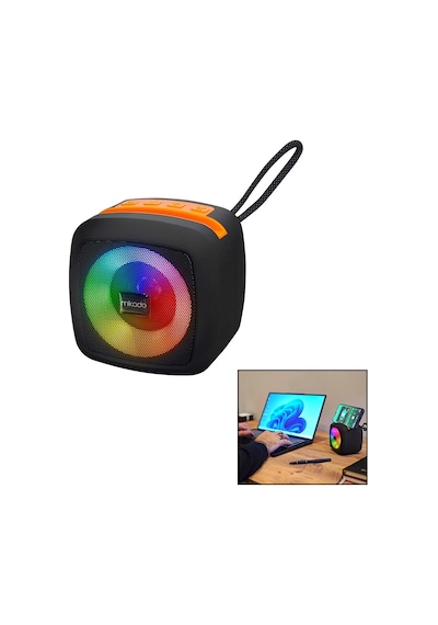 Siyah Kablosuz Hoparlör - Speaker Taşınabilir Işıklı Usb Şarjlı Bt - Tf Card 10 Mt Menzil 1200mah Pi