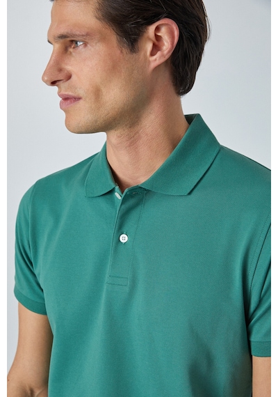 Grimelange MONAGHAN Erkek Polo Yaka Relaxed Fit Patlı Düğmeli Kısa Kollu Yeşil T-Shirt