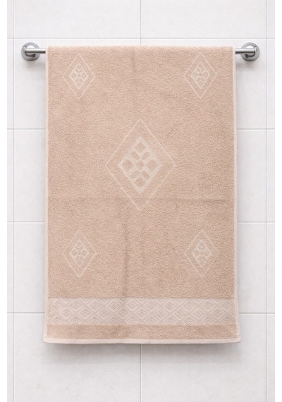 Eponj %100 Pamuk 70x140 Jakarlı Banyo Havlusu 450 Gr Kendinden Desenli Bej