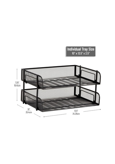 2'li Paket İstiflenebilir Metal Mesh Dosya Tutucu Tepsileri, Belge Tutucu, Masaüstü Dosya Düzenleyici, Siyah