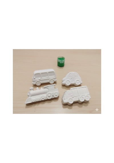 Taş Tozu Boyama Seti- Mini Taşıtlar - 4'lü Set + 6 Ana Renk Boya+