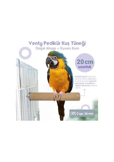 Vixpet Venty Pedikür Papağan Tüneği 20 cm Ø 36 mm Macaw | Kakadu | Jako | Amazon | Alex | Eklektus