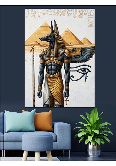 Ahşap Tablo Antik Mısır Tanrısı Anubis