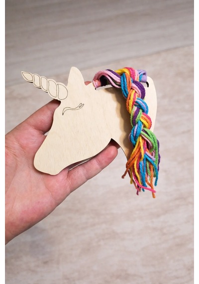 Unicorn İp Saç Ahşap Boyama Etkinlik Seti Eğitici Çocuk Aktivite Fırça Akrilik Boya Kreş Okul