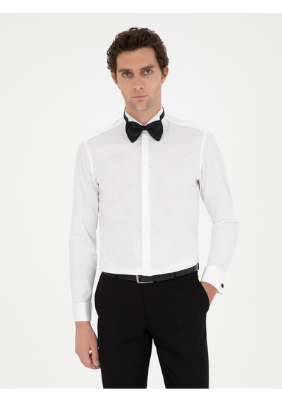Cacharel Beyaz Slim Fit Pamuk Karışımlı Manşetli Smokin Gömlek Cacharel Beyaz Slim Fit Pamuk Karışımlı Manşetli Smokin Gömlek