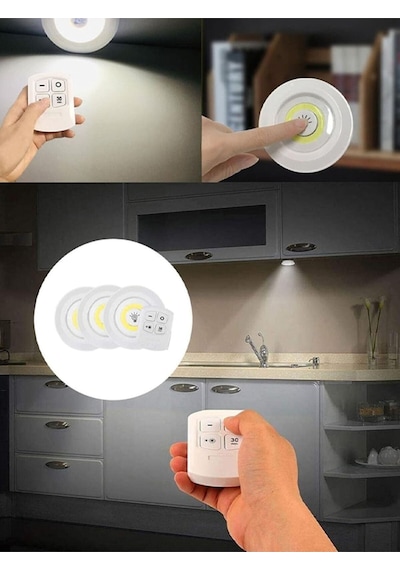 3 Watt Uzaktan Kumandalı Yapışkanlı Kablosuz Pilli Led 3'lü Spot Led Lamba Diğer