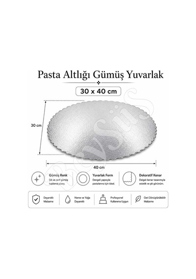 Pasta Altlığı Gümüş Yuvarlak 30x40 Cm