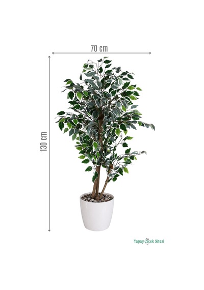 Yapay Çiçek Sitesi Beyaz Saksıda Yapay Benjamin Ficus Ağacı 130 Cm Yeşil - Beyaz Yeşil-beyaz