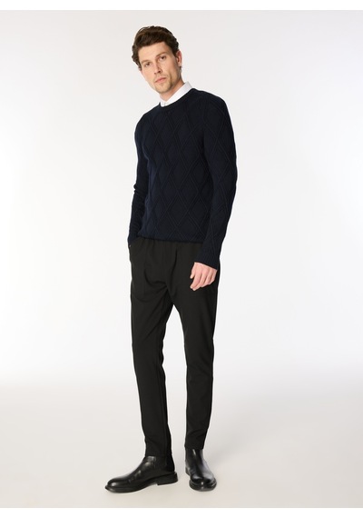 Alpha Studio Lacivert Erkek %100 Yün Slim Fit Kazak Au-7050c Crew Neck