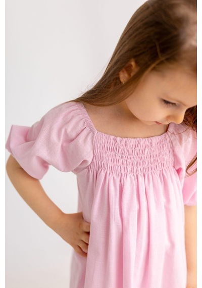 Oliventhekid Pembe Sıra Lastikli Kız Çocuk Elbise Pembe Pembe