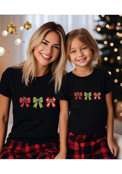 Aselinda Yılbaşı Temalı Fiyonk Baskılı Christmas Tişört-aile Kombin Tişört Kombin Yapmak İçin Ürün Ekleyiniz Siyah