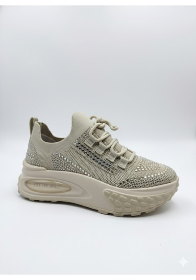 Voyager Triko Kalın Taban Kadın Sneaker Ayakkabı B029 Krem