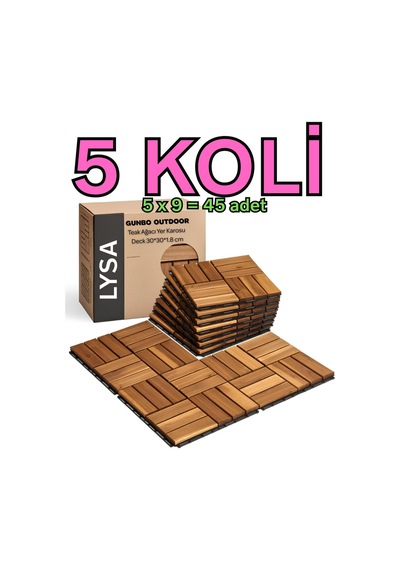 5 Koli Tik Ağacı Parke Balkon Teras Yer Döşemesi Masif Ahşap 5x9 45 Adet