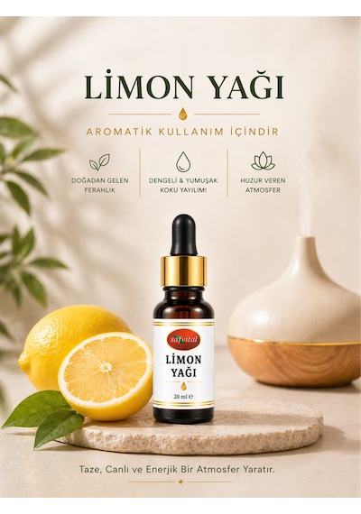 Limon Yağı 20 Ml Aromatik Yağ Ferahlatıcı Koku Difüzör Buhurdanlık Kullanımı Premium