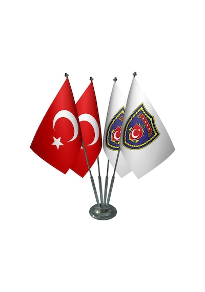Masa Üstü Deniz Kuvvetleri Bayrağı Türk Bayrağı Dörtlü Krom Direk