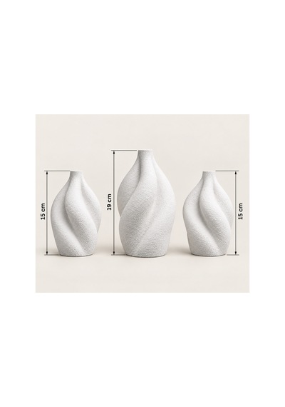 Yeni 3 Lü Vazo Seti 19-15-15 Cm Büyük Ve Ortanca Set Beyaz Beyaz