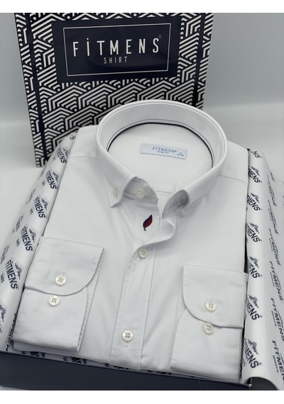 Slim Fit Uzun Kol Yıkamalı Gabardin Hediye Kutulu Erkek Gömlek Fs-001364 - Beyaz-1444