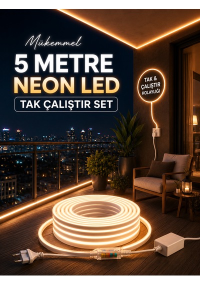 Noas 5 Metre 220volt Tak Çalıştır Gün Işığı Yüksek Performanslı 3200k Neon Led Fişli Trafo Gerektirmez Esnek Led Günışığı 3000-3200K