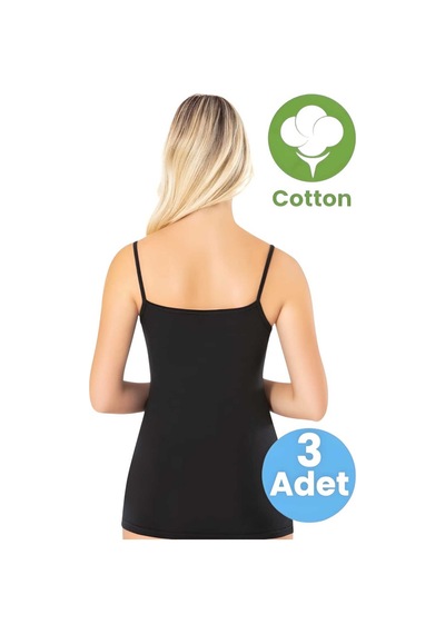 Tezzgelsin Kadın 3'lü İp Askılı Yakası Dantel Modelli Atlet Siyah