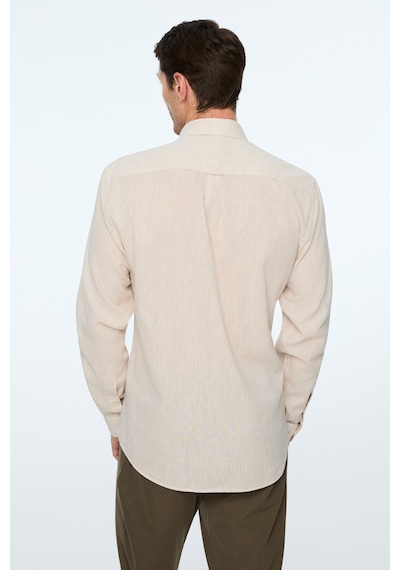 Morven Erkek Bej Keten Trend Düz Dynamic Fit Düğmeli Yaka Gömlek 26ys004005653 Bej