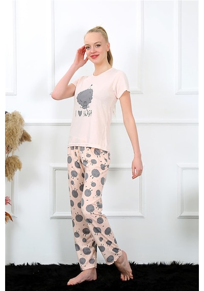 Akbeniz Kadın Kısa Kol Pijama Takım 20410 - M Pudra