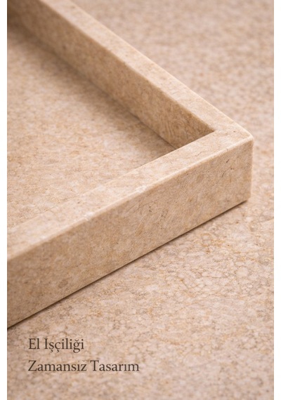 Traverten Dekoratif Tepsi 30x12 Cm Bej Mermer Banyo Kahve Köşesi Mum Tütsü Standı