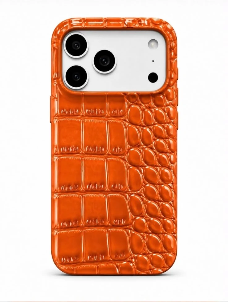 Apple iPhone Uyumlu Kabarık Parlak Deri Kılıf Turuncu