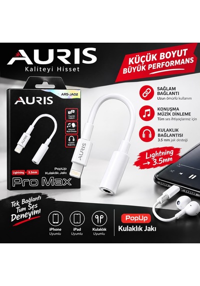 Auris Ars-ja02 Lightning 3.5 Mm Kulaklık Ve Ses Dönüştürücü Jak - Lisinya