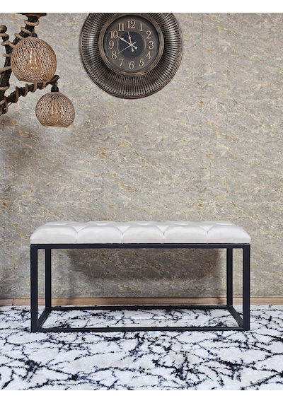 Zafir Siyah Boyalı Diktörtgen 100 Cm X 40 Cm Oturak Puf - Bench - Makyaj Oturağı - Oturak Krem
