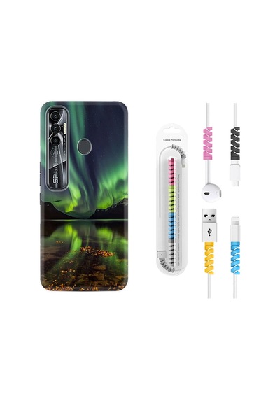 Tecno Spark 7 Pro Kılıf Kablo Koruyuculu Kuzey Işıkları 1327