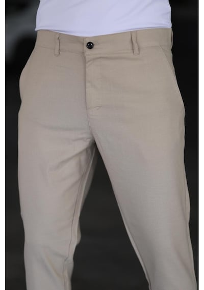 Bürke Erkek Krem/Bej Renk italyan Kesim Slim Fit Kaliteli Kumaş Pantolon