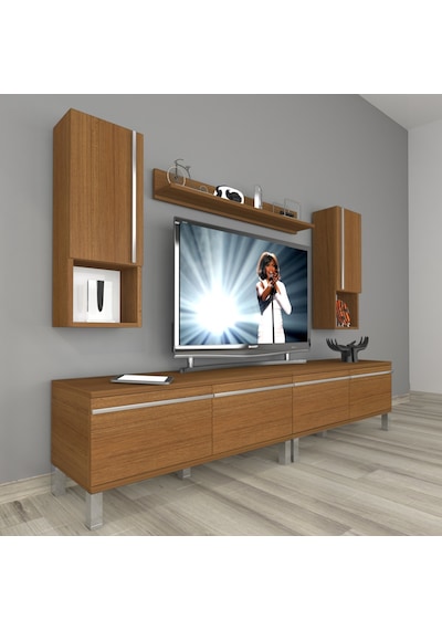 Decoraktiv Eko 5220ta Mdf Krom Ayaklı Tv Ünitesi Tv Sehpası - Naturel Ceviz