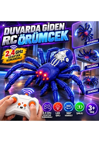 Duvarda Ve Tavanda Giden Rc Örümcek 2.4 Ghz Uzaktan Kumandalı Led Işıklı Şarjlı Oyuncak